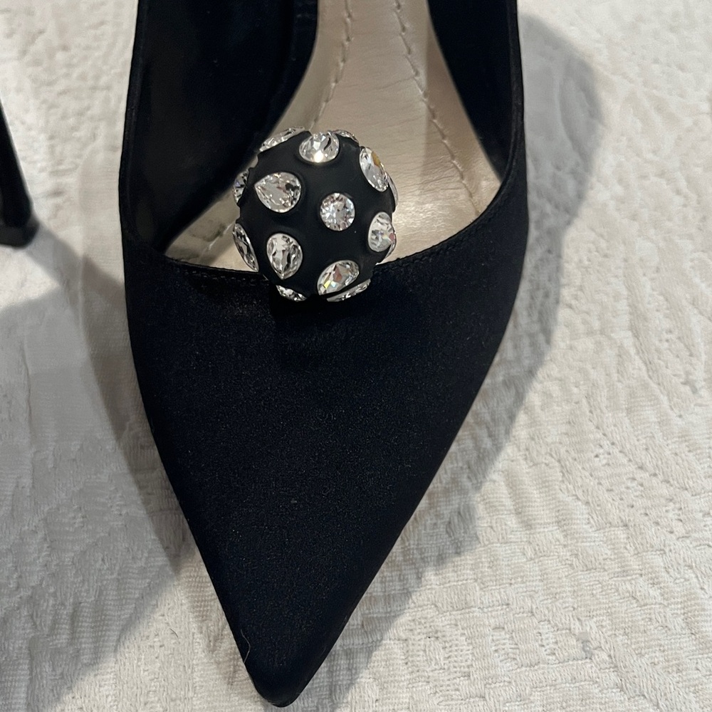 Dior Black silk satin Heels with Silver rhinestone Accents - Picture 3 of 6